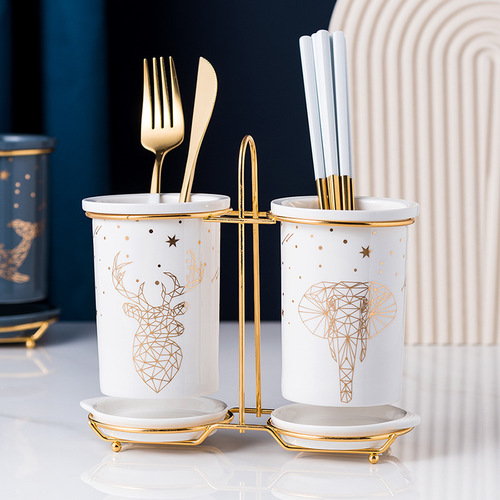 Light luxury chopstick basket ceramic chopstick tube kitchen chopstick spoon storage box bucket drain chopstick cage household storage rack