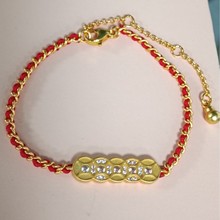小红书爆款中国风金色五帝钱红绳编织绳手链招财福禄小金葫芦手绳