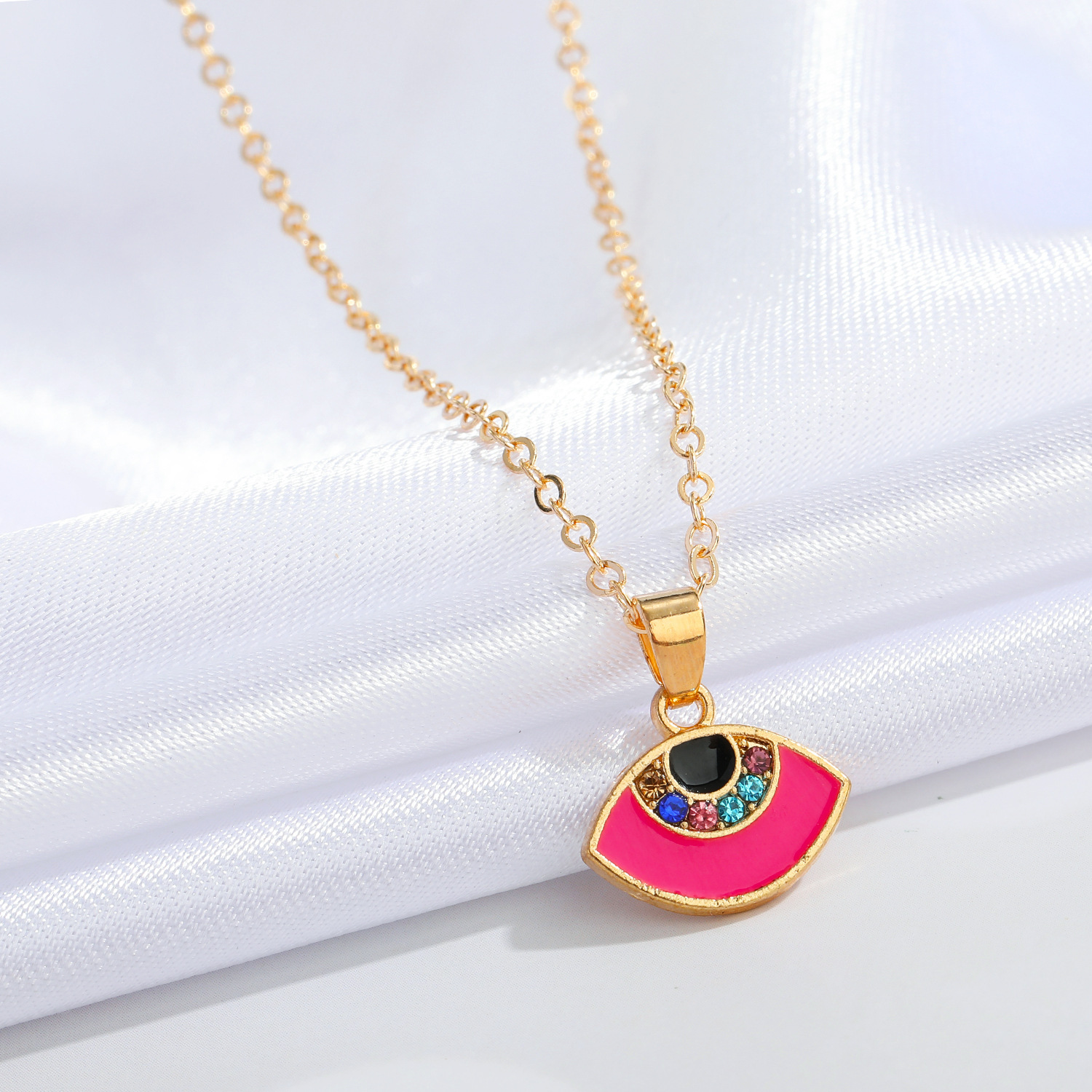 retro semicircle colorful diamond pendent alloy necklace wholesale Nihaojewelry
