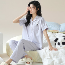 莫代尔睡衣女夏季薄款短袖长裤夏天冰丝凉感加大码家居服套装批发