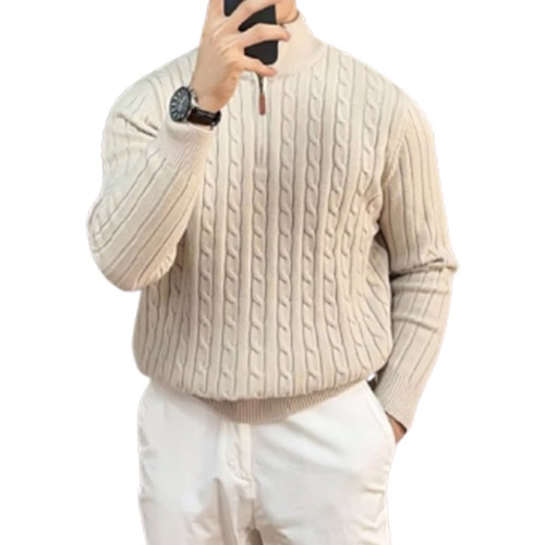 Explosiones transfronterizas de tamaño europeo medio cremallera jersey de hilado suéter hombre viejo viento de negocios otoño invierno fábrica al por mayor