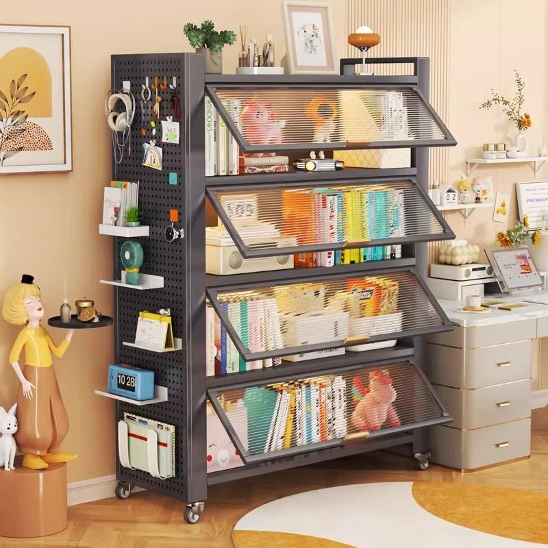 Gabinete de almacenamiento a prueba de polvo casero armario plegable estante de juguetes de libros para niños armario de almacenamiento de piso multicapa librería de acero