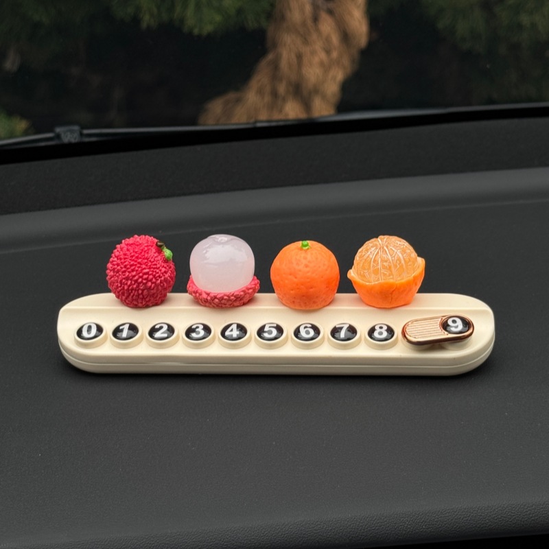 Fruit-Scented Number Plate for Good Luck, Temporary Parking Sign, Car Interior Decoration, Realistic Fruit Ornament