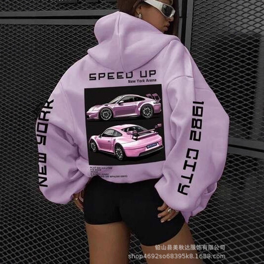 跨境休闲外贸新款时尚宽松休闲数码印花健康布连帽女士潮流卫衣|undefined