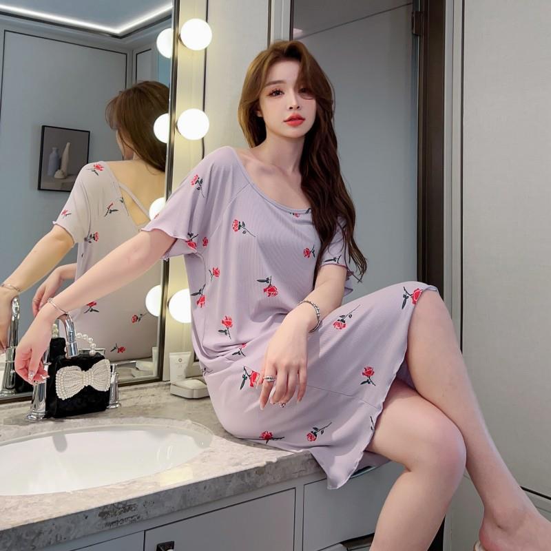 Daifa verano pijamas modal camisón sexy red estilo rojo delgado más tamaño flojo lindo dulce desgaste del hogar