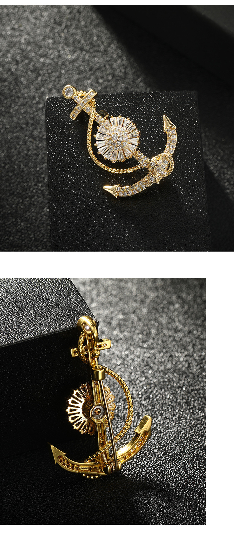 Elegant Simple Style Anchor Copper Zircon Unisex Brooches display picture 2