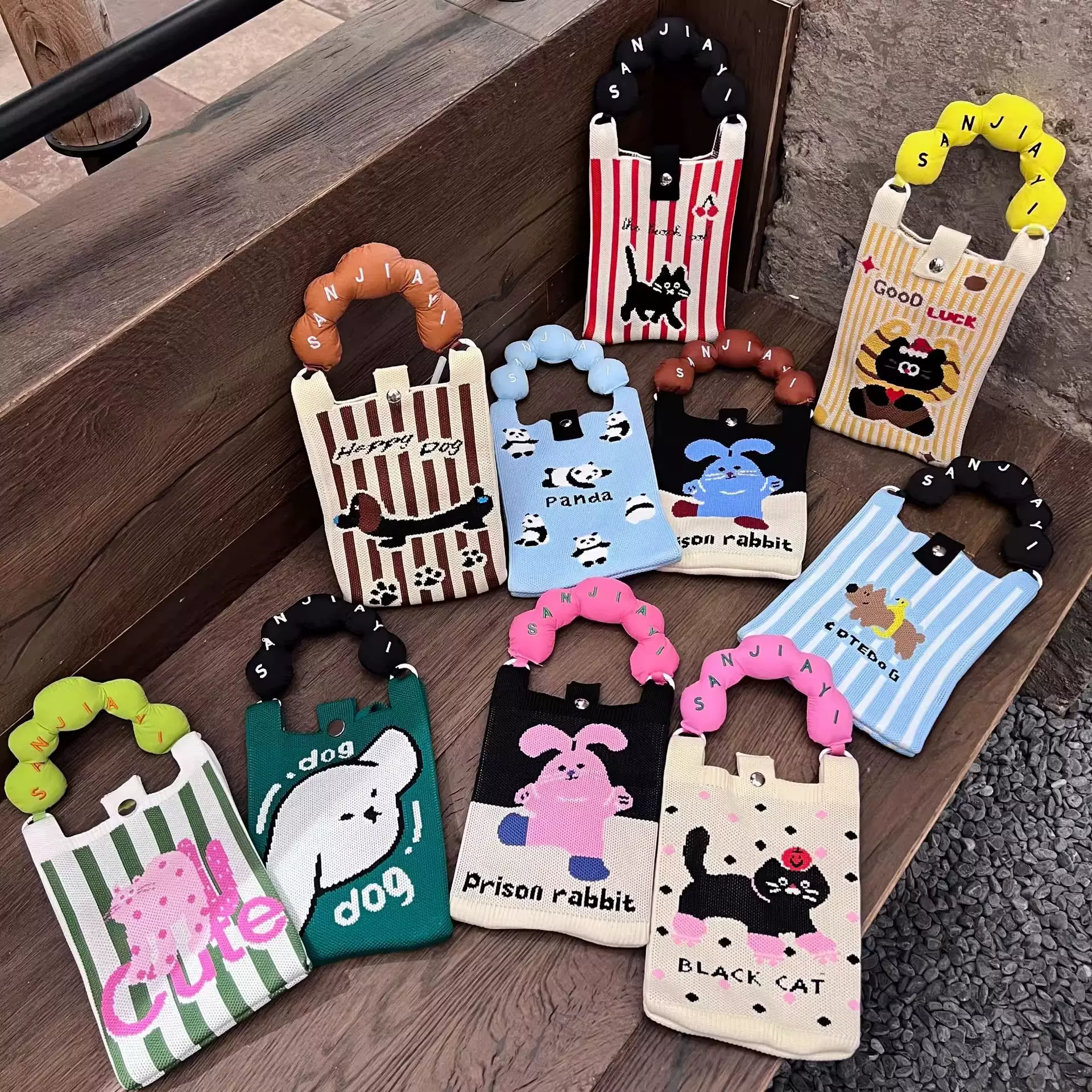 可爱通多巴胺针织手机包手提小方包女百搭迷你肩斜挎手拎包包