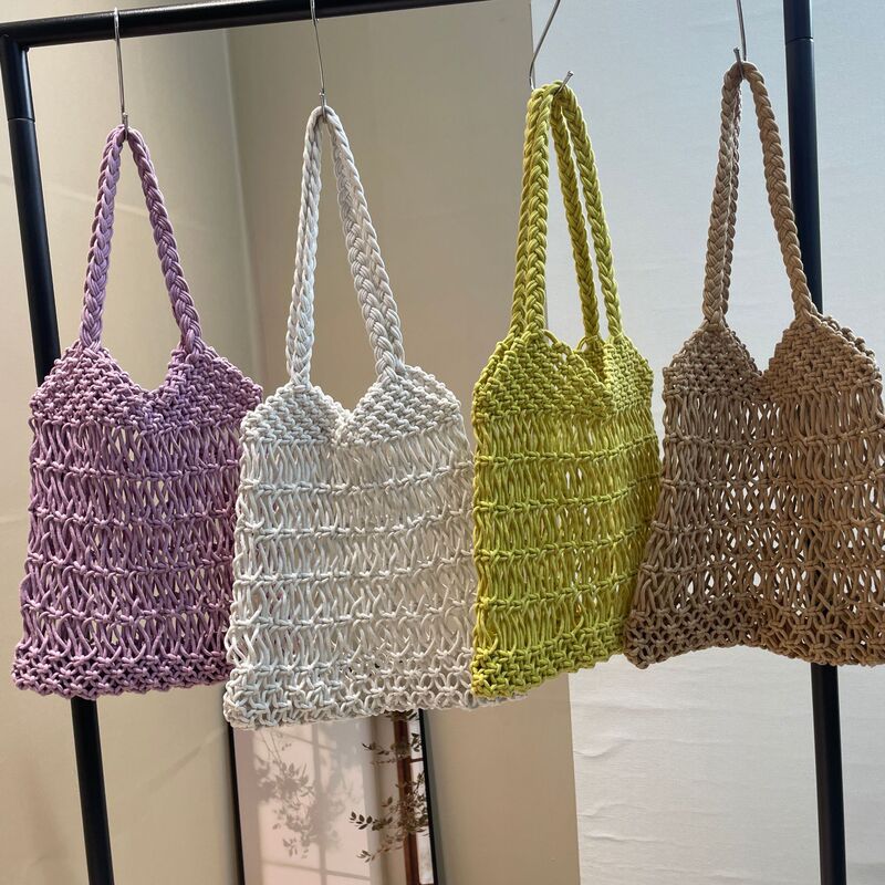 Handmade Cotton Rope Straw Woven Bag, Niche Design, Hollow Woven Bag, New Spring and Summer Beach Vacation Bag, Tote Handbag