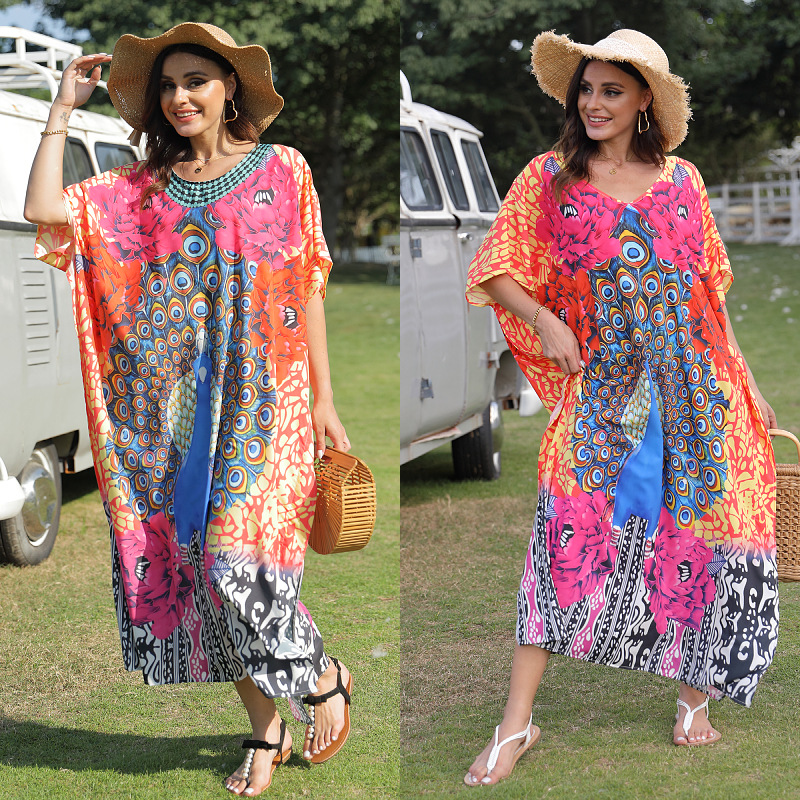 Cruzar la frontera europea y americana nueva bata de pavo real playa vacaciones falda bikini playa protección solar camisa traje de baño blusa 5D89
