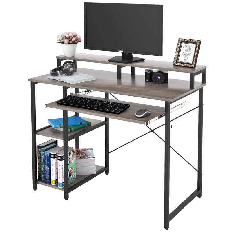 Small Computer Desk with Keyboard Rest for Small Apartment Small Space with Monitor Stand for Home Office