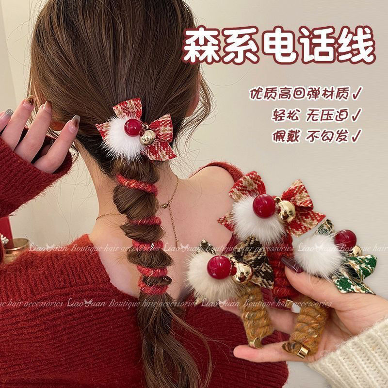 귀여운 소녀 리본 털 공 머리장식 가을 겨울 직통 전화선 머리끈 여고급감