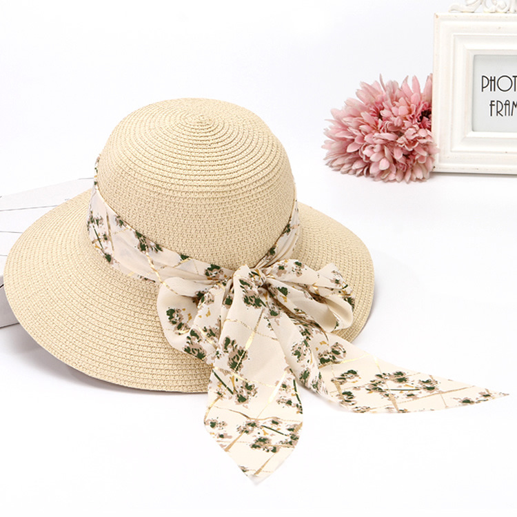 Cappello di paglia da donna per l'estate, ideale per gite in spiaggia, vacanze, protezione solare, con fiocco e accessorio per la protezione solare._voghion.com