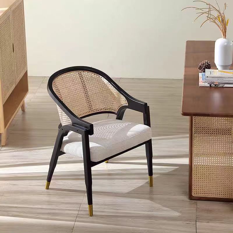 Silla de comedor de madera sólida nórdica simple silla de caña silla de ocio silla de restaurante residencial retro silla de madera sólida individual