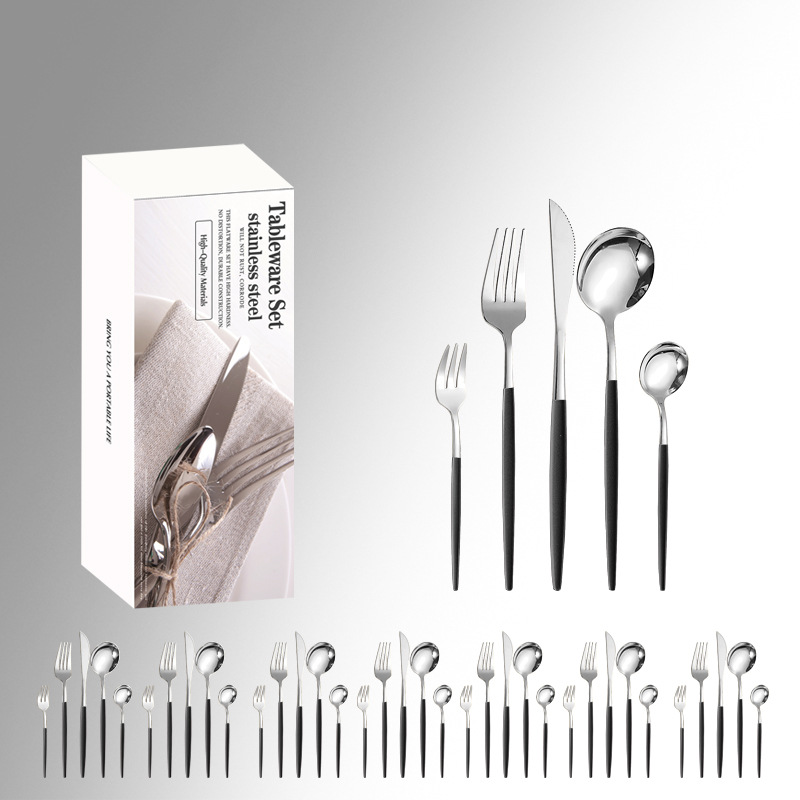 Amazon vajilla de acero inoxidable 20/30/40 piezas traje Portugal 4 piezas principales caja simple comida occidental cuchillo, tenedor y cuchara traje