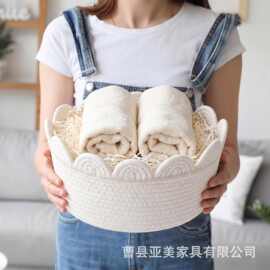 跨境家用脏衣篮波浪花边棉绳编织篮化妆品面膜整理筐儿童玩具筐