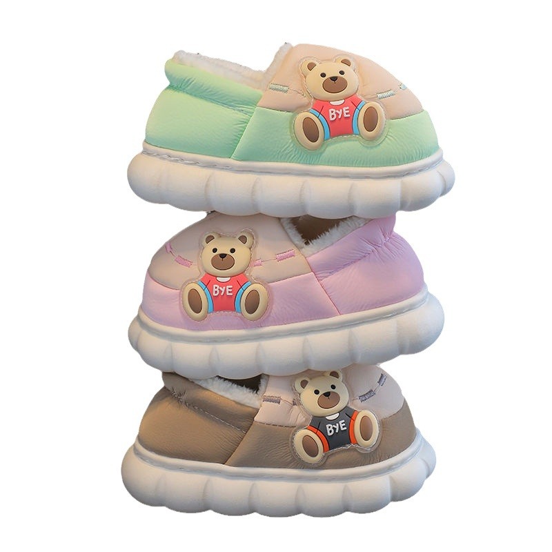 Detské zimné nové kreslené roztomilé chlapčenské domáce topánky nepremokavé chlapčenské a dievčenské bavlnené papuče s taškou na podpätku_voghion.com