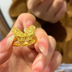 透かし彫りの花の糸のカラフルな蝶の指輪の女性の金の2025新型の中国式の立体感は軽くて豪華で高級感があります。