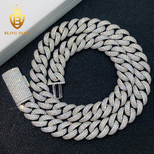 Europe and the United States cross-border hot selling new rounded 15mmS925 silver set moissanite Cuban chain necklace bracelet