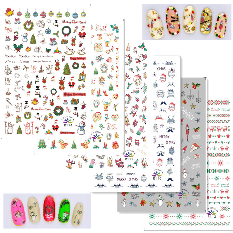 3D Ultra-thin Adhesive Photo Snowman Snowflake Expression Christmas Manicure Stickers Flower Jewelry Nail Stickers Simulation Supplies