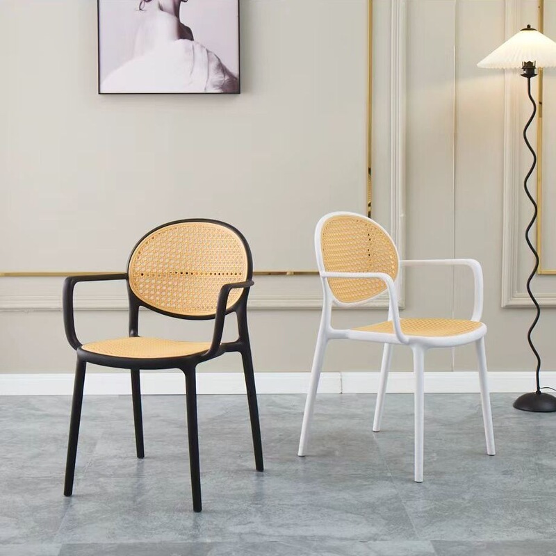 Rattan-plastic chair, Nordic outdoor chair, stylish home dining chair, stackable mahjong table chair with backrest Rattan-plastic chair, Nordic outdoor chair, stylish home dining chair, stackable mahjong table chair with backrest