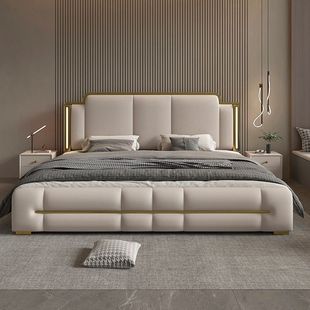 Modern Simple Leather Bed with Light High-end Multi-function Storage Wedding Bed Internet Famous Simple Style Bed Light Luxury Master Bedroom King Bed