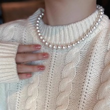明星同款白色珍珠项链女秋冬2023新款爆款高级毛衣链气质轻奢小众