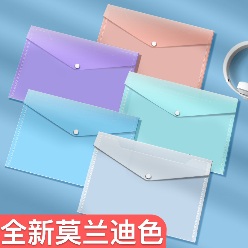 A4 bolsas de archivo de botones transparentes de color bolsas de botones bolsas de almacenamiento de plástico a prueba de agua bolsas de archivos carpetas al por mayor