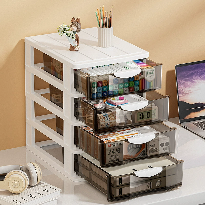 Multi-Layer Transparent Drawer Storage Cabinet, Desk File Organizer, Holds A4, 2–6 Layers