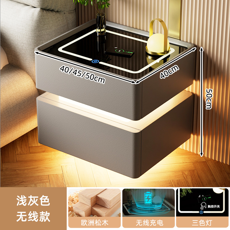 Mesa de cabezal inteligente con lámpara 2024 nuevo dormitorio de madera sólida lujoso y de alta calidad simple y moderno gabinete de almacenamiento junto a la cama