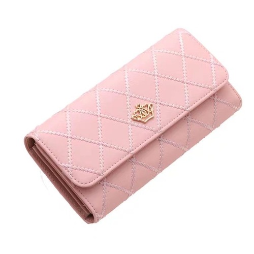  New PU Women's Wallet Long Three-fold Korean Style Clutch Buckle Diamond Crown Multi-Card Slot Wallet
