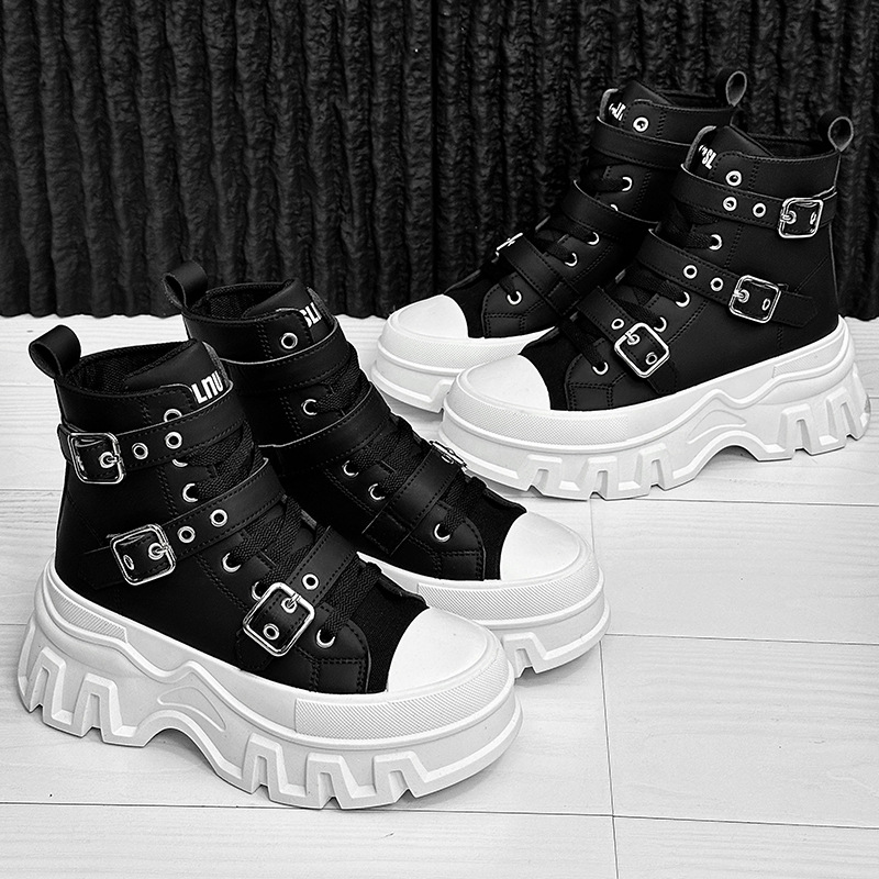 Herrenschuhe Martin Stiefel Herrenstiefel Motorradstiefel dicke Sohle Gürtelschnalle Lederoberfläche Trend neue Stiefel große Schuhe Stiefel_voghion.com