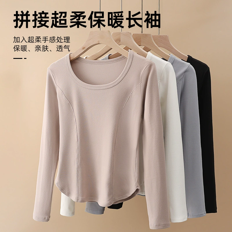 Новая осенне-зимняя облегающая термобельевая кофта с круглым вырезом, на флисовой подкладке, утолщенная базовая одежда, которую можно носить как верхнюю, с эффектом коррекции живота, женская осенняя кофта с длинным рукавом.