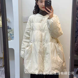 2025冬圆领90白鸭绒羽绒服宽松百搭减龄流苏保暖长款外套女