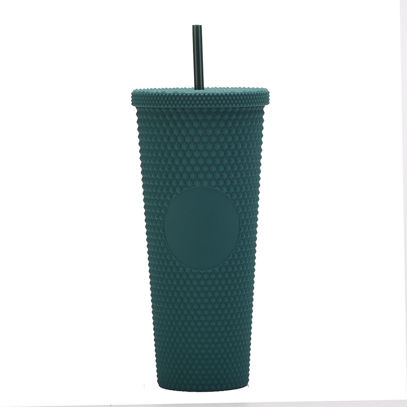 Suministro directo de fábrica de doble capa de paja de plástico taza de gran capacidad creativa 710ml taza Durian taza de mano portátil taza de diamante
