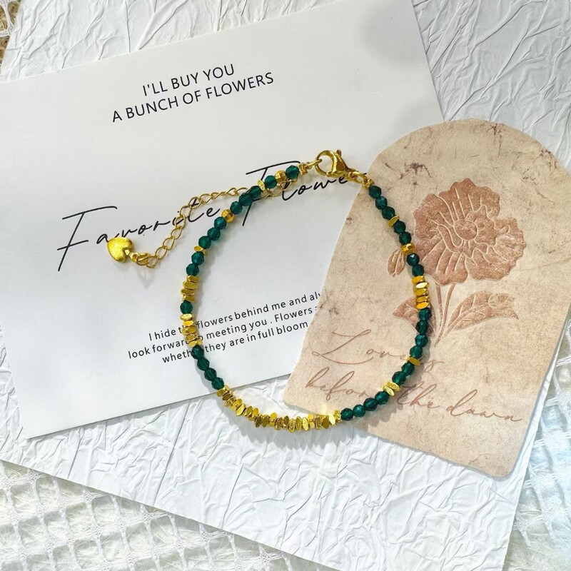 Real Gold-Plated, Strong Color-Retaining, Ancient Method Sand Gold, Emerald and Crushed Silver Bracelet for Women, Light Luxury Emerald Malachite Bracelet Real Gold-Plated, Strong Color-Retaining, Ancient Method Sand Gold, Emerald and Crushed Silver Bracelet for Women, Light Luxury Emerald Malachite Bracelet