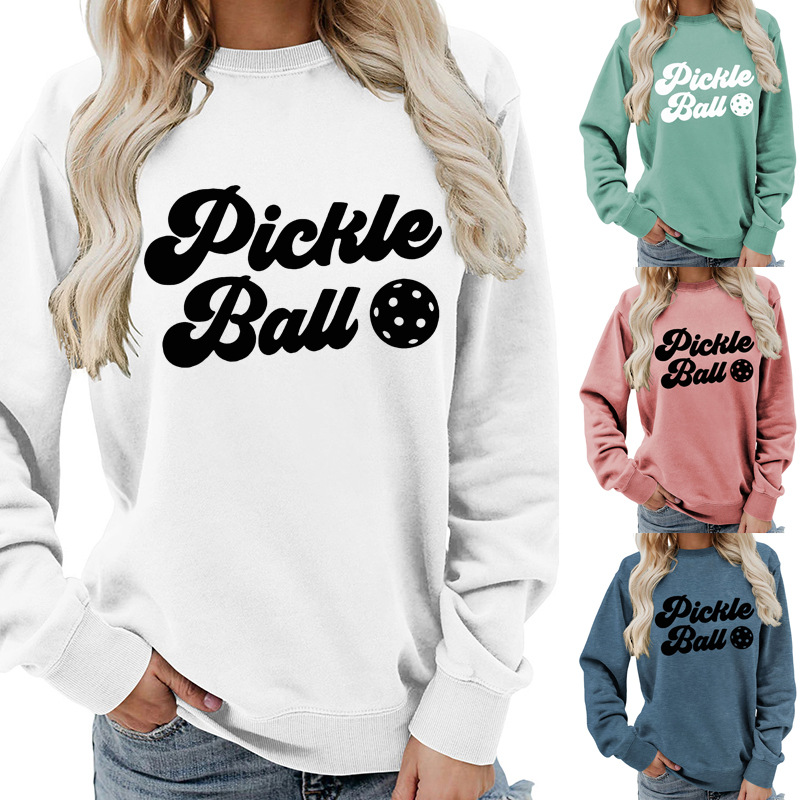 pickle ball印花圆领女士上衣卫衣外贸货源秋冬外套休闲宽松欧码
