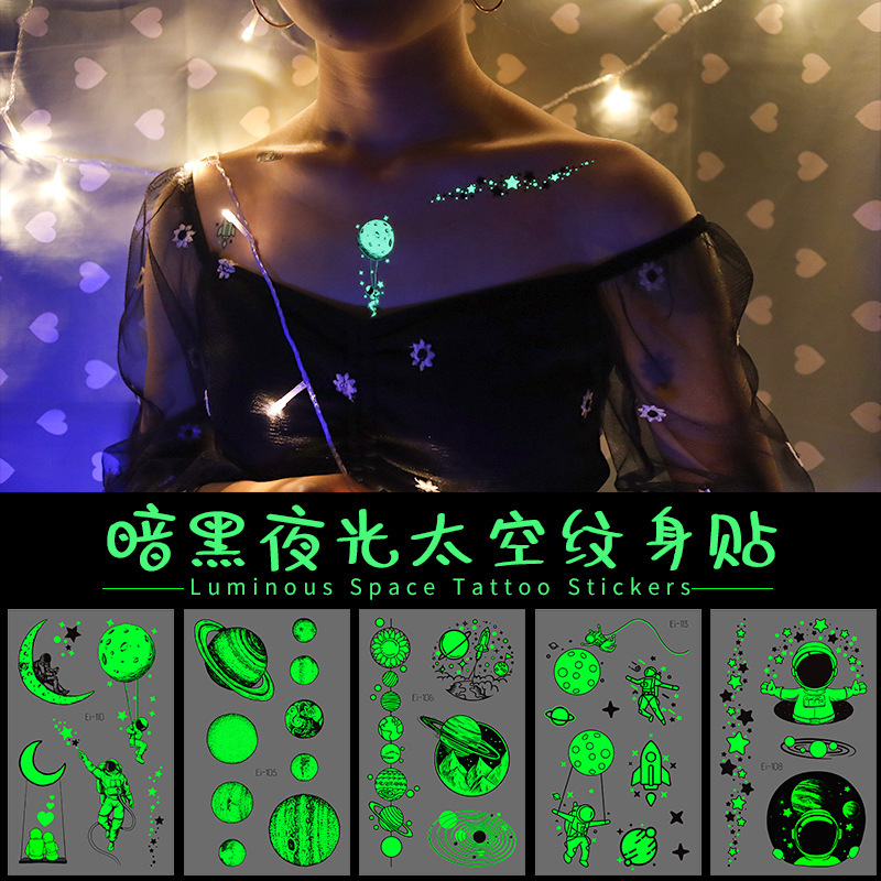 New Luminous Space Tattoo Stickers Cool Aviation Elements Luminous Stickers Children's Arm Stickers