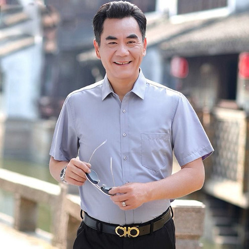 Men's short-sleeved shirt, men's summer men's casual shirt, middle-aged and old color shirt, men's loose inch shirt, dad's dress