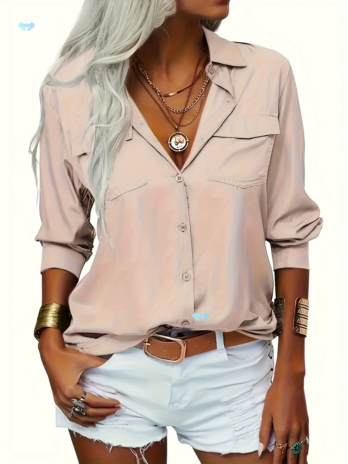 Женские однотонные рубашки с лацканами и длинными рукавами на пуговицах, трансграничная дропшиппинг