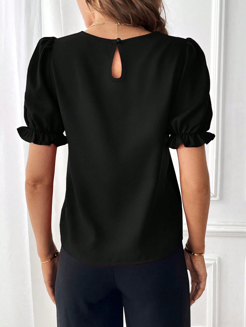 203g Weight Short Sleeve Sleeve Length Pullovers Placket Type Bishop Sleeve Sleeve Type Polyester Fabric Type Regular Top Length Blouse Tops Type Daily Occasion Round Neck Neckline Regular Fit Fit Type Solid Color Pattern Summer, Spring Season Women's Gender Elegant, Streetwear Style Wholesale Women's Elegant Streetwear Solid Color Short Sleeve Blouses 9