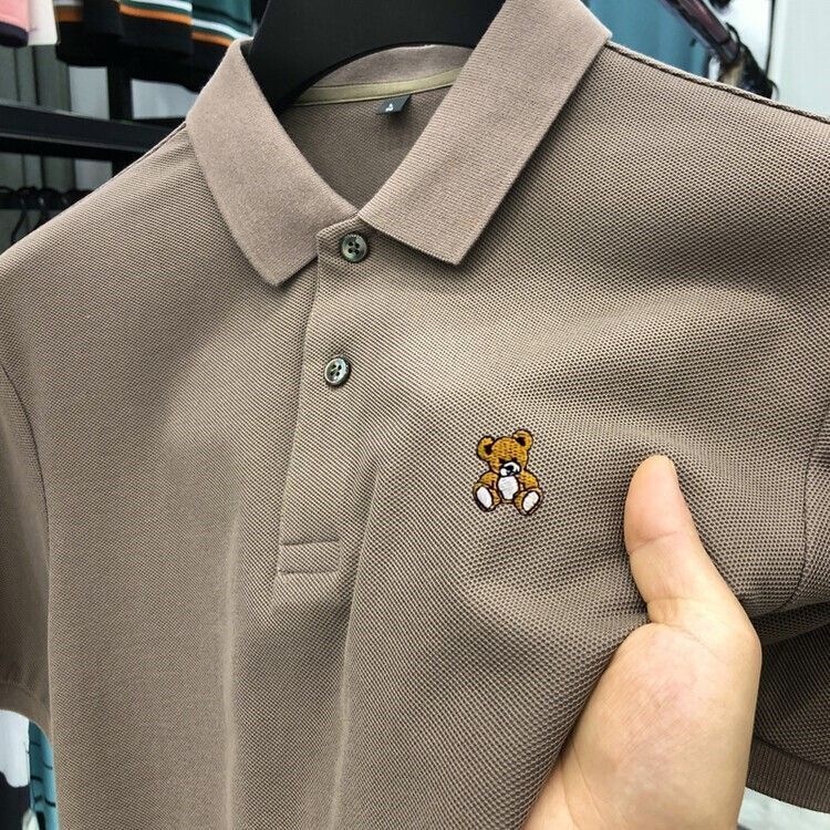Solid Color Polo Summer Short-Sleeved New Men's Lapel Business Embroidered Half-Sleeved Bear Casual Top Large Size T-Shirt Solid Color Polo Summer Short-Sleeved New Men's Lapel Business Embroidered Half-Sleeved Bear Casual Top Large Size T-Shirt