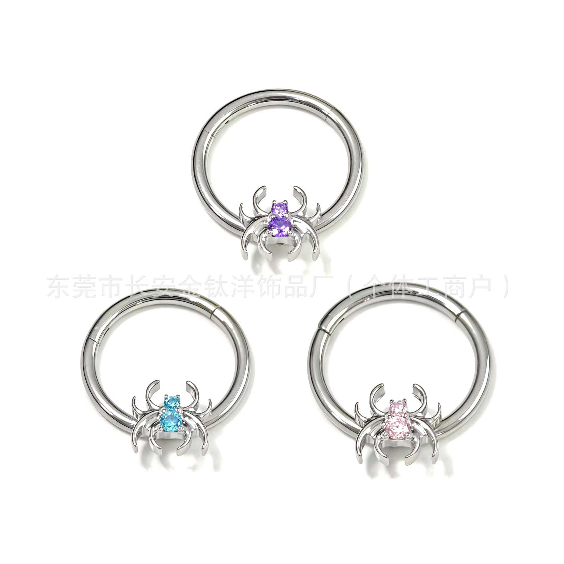 F136 Titanium Spider Zircon Seamless Open Ring Nose Septum Ring Earrings G23 Titanium Alloy Piercing Jewelry detail image 7
