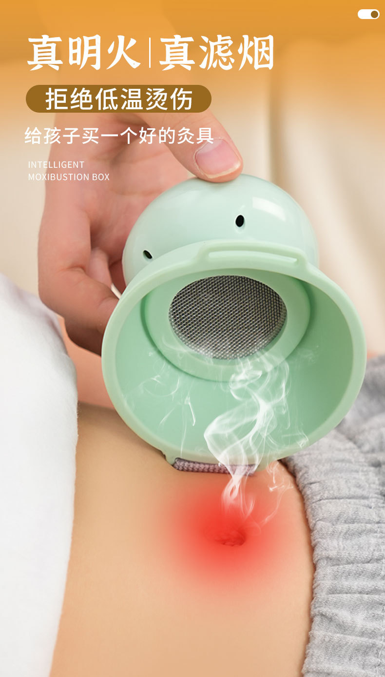 Kids Moxa Box Portable Child-Safe Moxibustion Tool with Straps and 54 Moxa Sticks Smokeless Warming Device overview
