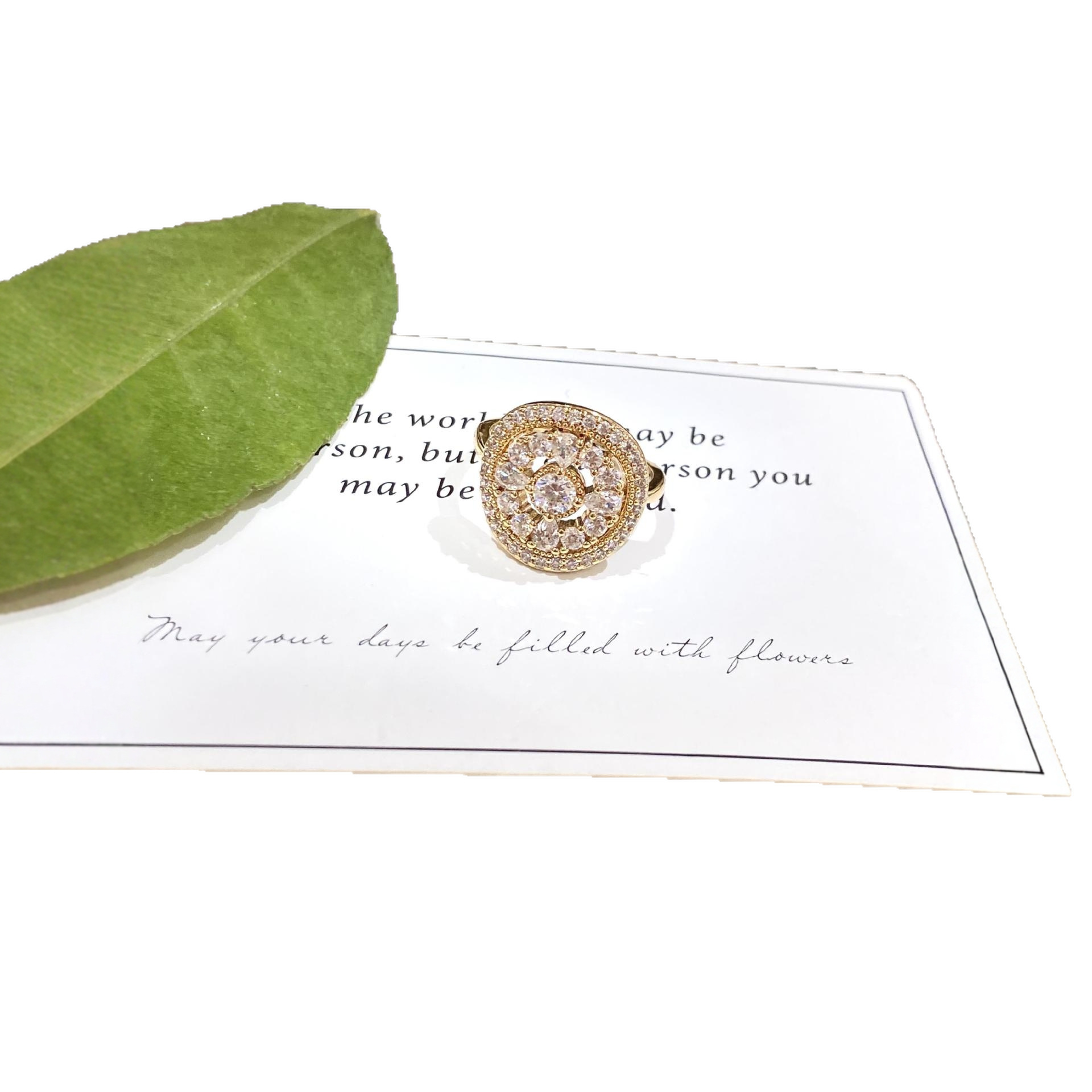Dise's Frch Vintage Handmade Micro-Inlaid Zircon Flower Ring, Light Luxury Fashion Sparkling Lucky Disc Ring For_voghion.com