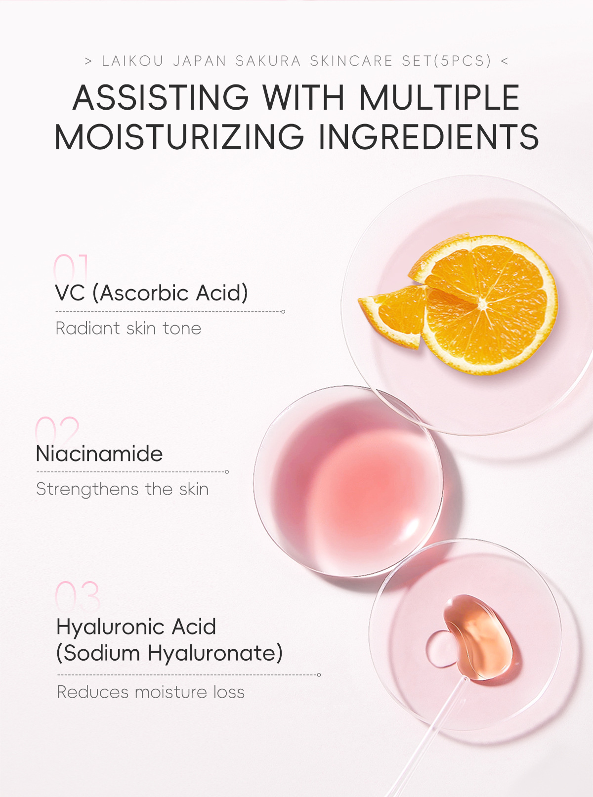Cross-border LAIKOU Sakura Skincare Gift Box Moisturizing and Hydrating 5-piece Set with glass panel Part in stock undefined