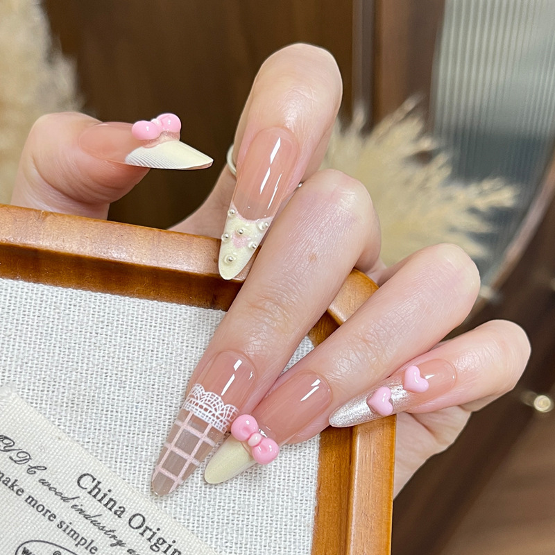 Nail Stickers 10-Piece Set, Long Almond-Shaped Pre-Made Nails, Cartoon Nail Stickers, New Year Wearable Nails Nail Stickers 10-Piece Set, Long Almond-Shaped Pre-Made Nails, Cartoon Nail Stickers, New Year Wearable Nails