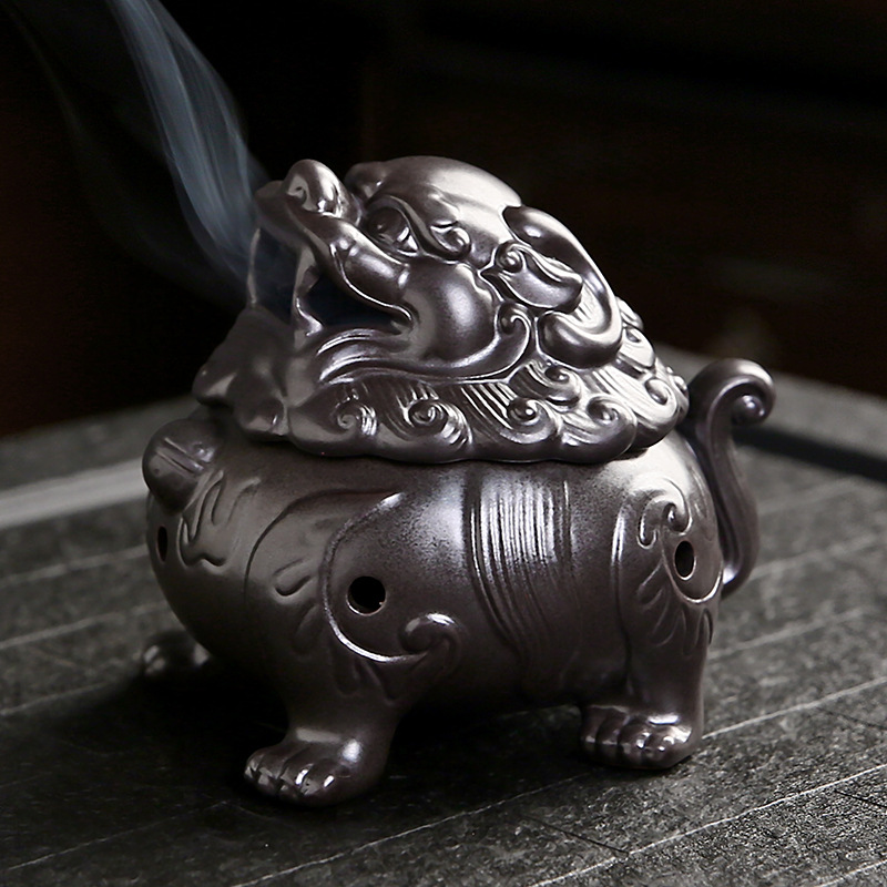 4小时盘香炉 貔貅香炉陶瓷镂空薰炉塔香炉焚香炉吉祥如意厂家批发