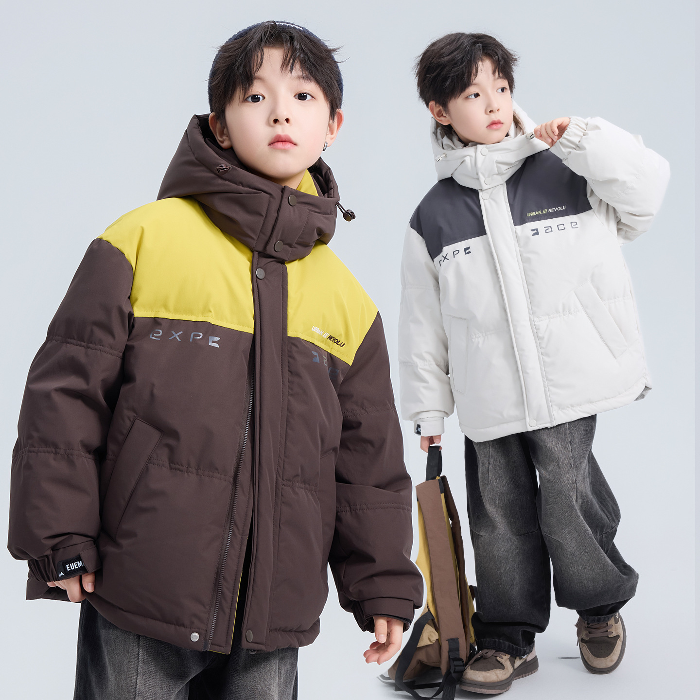 Bestseller Boys' Thickened Hooded Down Winter Patchwork Color-Block Cotton Jacket Windproof Warm Stylish Trendy Coat ALYCExiyuebaobao_voghion.com