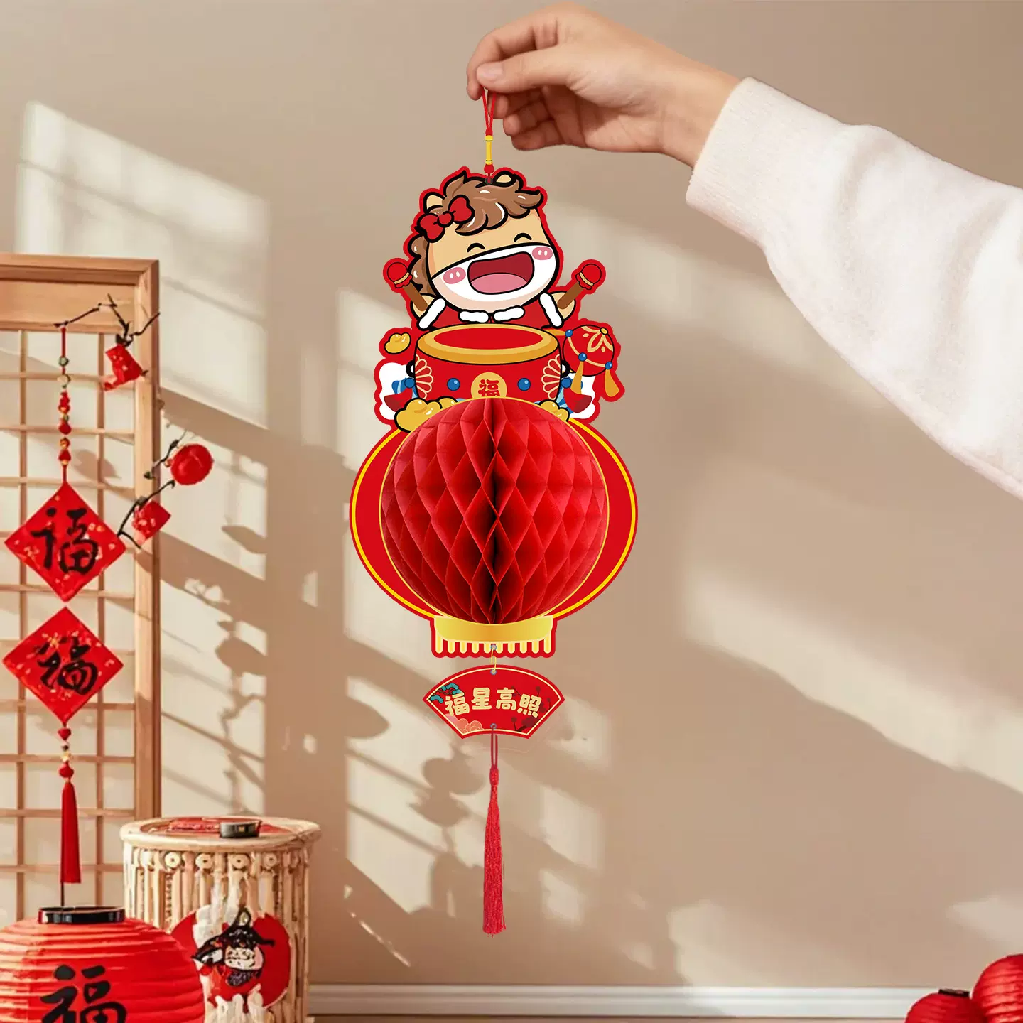 新年装饰蜂窝灯笼挂件2026新款过年挂饰客厅商场店铺春节喜庆装饰