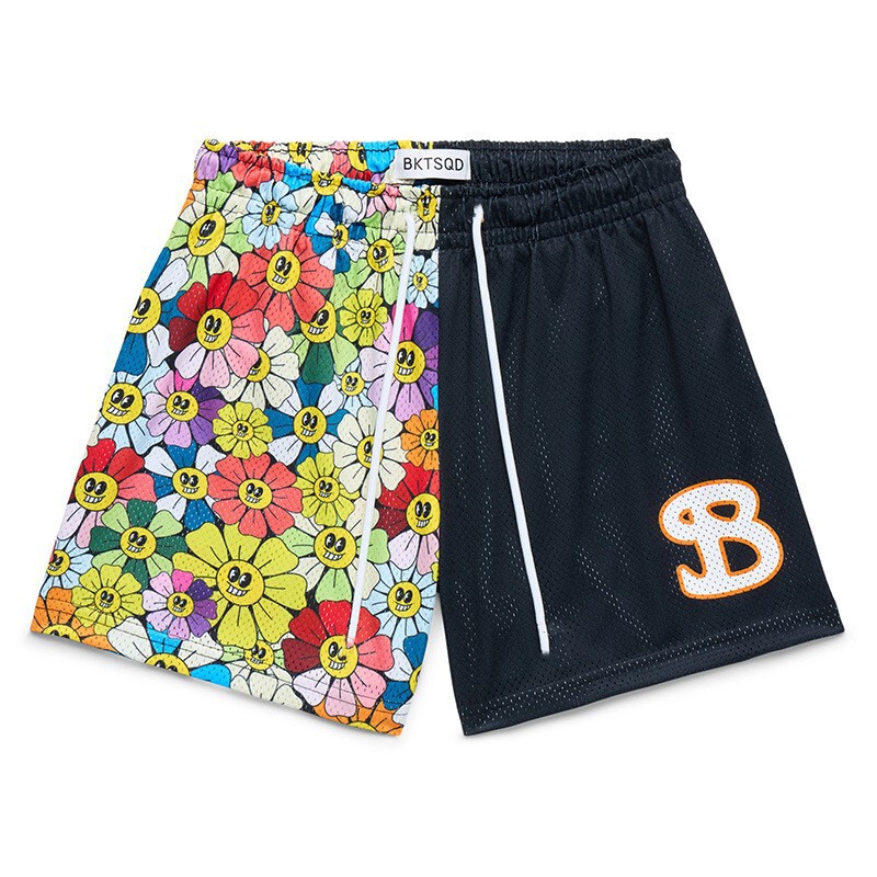 American Trendy Brand Bktsqd Mesh Shorts for Men, Breathable, Quick-Drying, Sports, Running, Fitness, Basketball, Beach Shorts